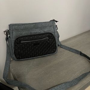 Lug crossbody grey with black pocket purse